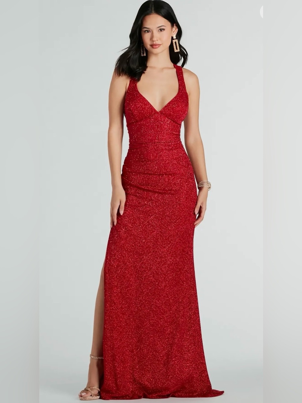 Windsor Special Occasion NWT Kat Formal Red Glitter Tie Back Gown S